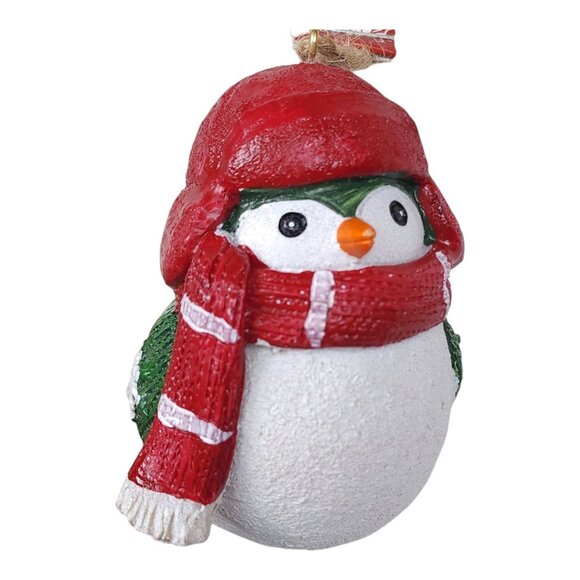 Red Shed Christmas Resin Bird Ornament With Scarf & Hat Tree Ornament Red Green - Picture 2 of 10